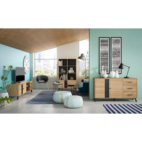 Bibliotecă neagră cu aspect de stejar 92x160 cm Natura - Marckeric-image-4