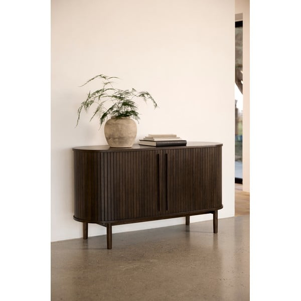 Comodă maro cu aspect de lemn de stejar cu ușă glisantă 140x76x45 cm Meta – Unique Furniture-image-1