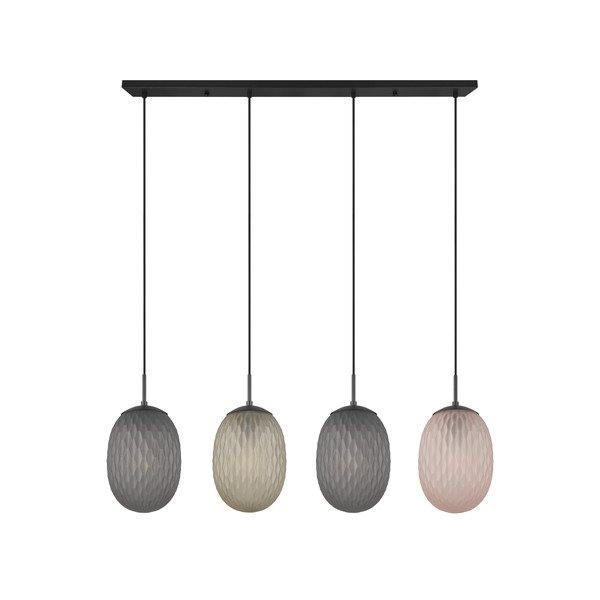 Lustră negru-mat cu abajur din sticlă Facette – Trio