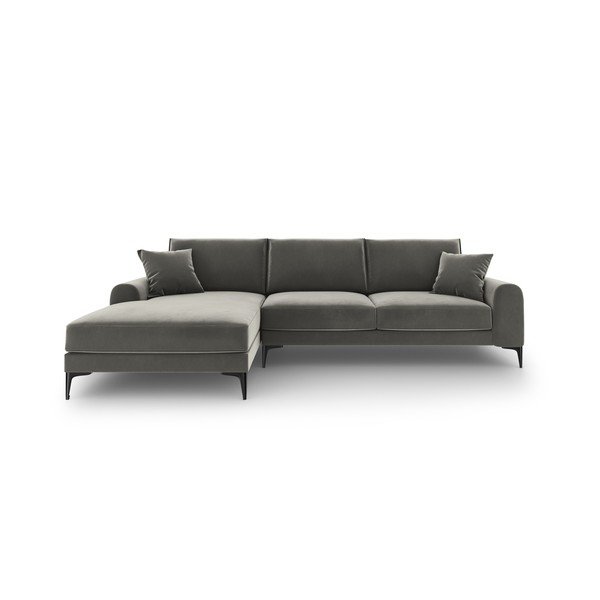 Colțar din catifea cu șezlong stânga Mazzini Sofas Madara, gri închis-image-2