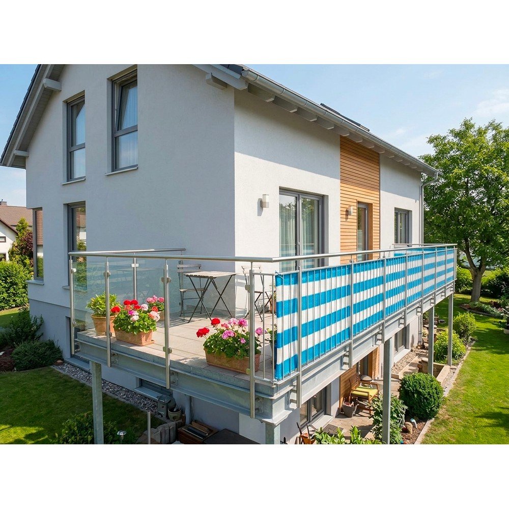 Paravan pentru balcon alb/albastru din plastic 500x90 cm – Garden Pleasure