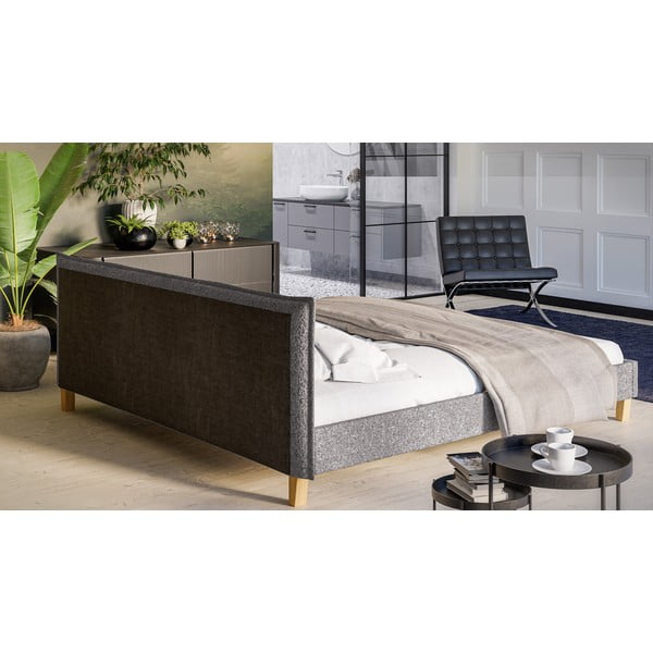 Pat matrimonial gri cu tăblie și  somieră 200x200 cm Tina – Ropez-image-3