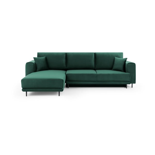Colțar verde extensibil/cu spațiu de depozitare cu tapițerie din catifea (cu colț pe partea stângă/cu șezlong) Dalia – ELTAP