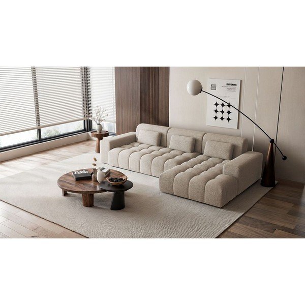 Colțar bej cu tapițerie din chenille (cu colț pe partea dreaptă/cu șezlong) Chevi – Ghado-image-1