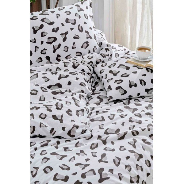 Lenjerie de pat albă/gri din bumbac ranforcé pentru pat dublu, extinsă cu cearceaf inclus, cu 4 piese 200x220 cm – Mila Home