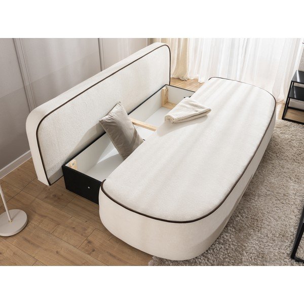 Canapea maro/crem extensibilă/cu spațiu de depozitare cu tapițerie din catifea 210 cm Saga – Ropez-image-3