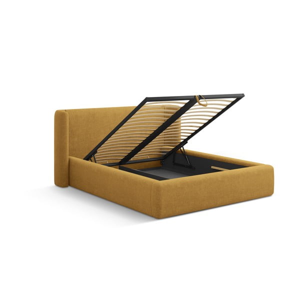 Pat matrimonial galben muștar tapițat cu spațiu de depozitare cu somieră 160x200 cm Jason – Windsor & Co Sofas-image-2