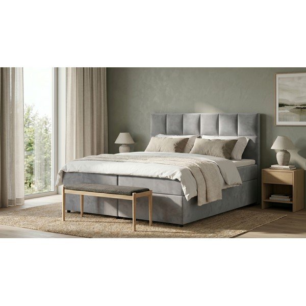 Pat boxspring gri deschis cu spațiu de depozitare 140x200 cm Flip – Ropez-image-1