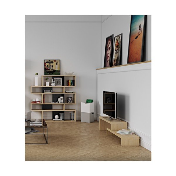 Bibliotecă cu detalii negre mate TemaHome London, 34 x 160 cm, maro-image-2