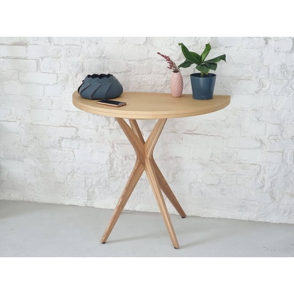 Masă de dining rotundă extensibilă cu blat cu aspect de lemn de  frasin  45x90 cm Jubi – Ragaba-image-1