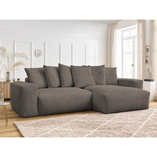 Colțar taupe extensibil/cu spațiu de depozitare cu tapițerie din catifea reiată Voltaire – Bobochic Paris-image-1