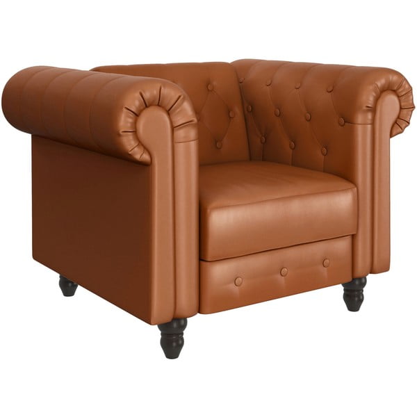 Fotoliu maro coniac chesterfield cu tapițerie din imitație de piele Felix – Støraa