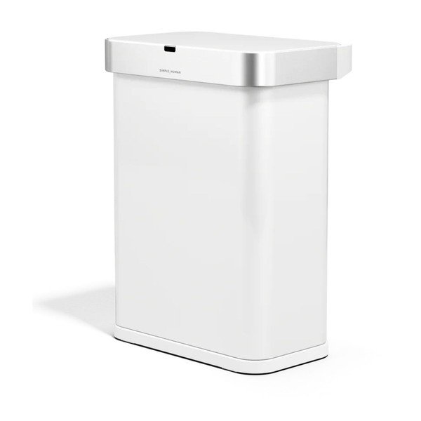 Coș de gunoi alb mat cu senzori de deschidere din oțel 58 l Sensor – simplehuman-image-2