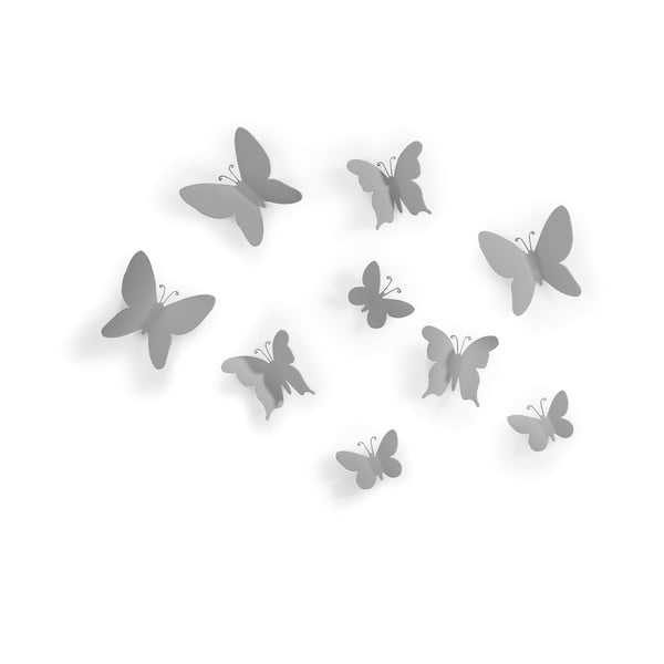 Set 9 decorațiuni 3D de perete Umbra Butterflies, gri