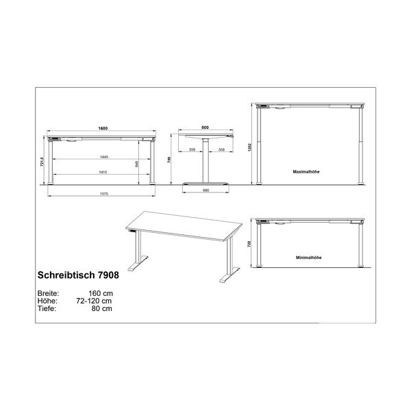 Birou reglabil cu blat cu aspect de lemn de stejar cu înălțime ajustabilă electric 80x160 cm Jet – Germania-image-3