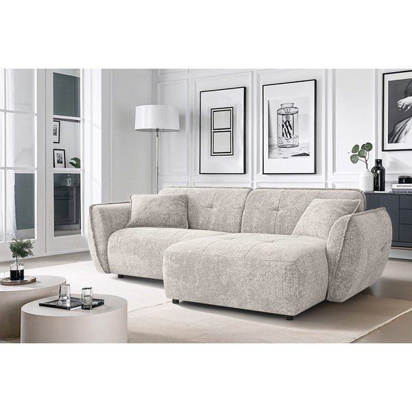 Colțar bej cu tapițerie din chenille (cu colț pe partea dreaptă/cu șezlong) Nelia – Ropez-image-1