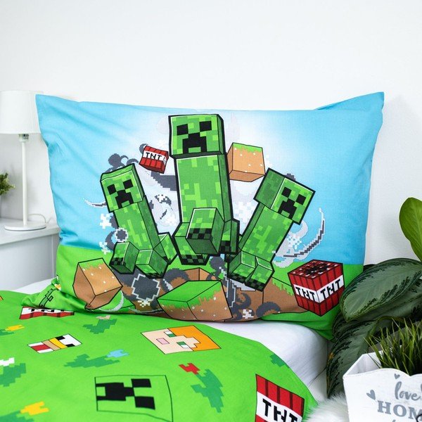 Lenjerie de pat pentru copii verde-albastră din bumbac pentru pat de o persoană 140x200 cm Minecraft "Outdoor Mobs" – Jerry Fabrics-image-3