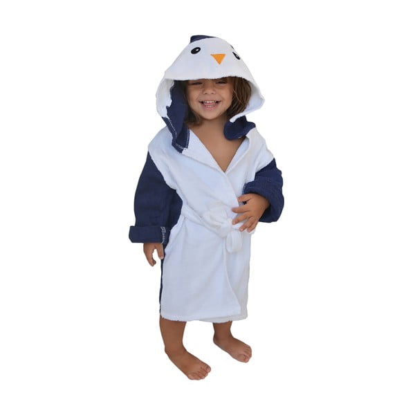 Halat pentru copii alb/albastru M din bumbac Penguin - Rocket Baby
