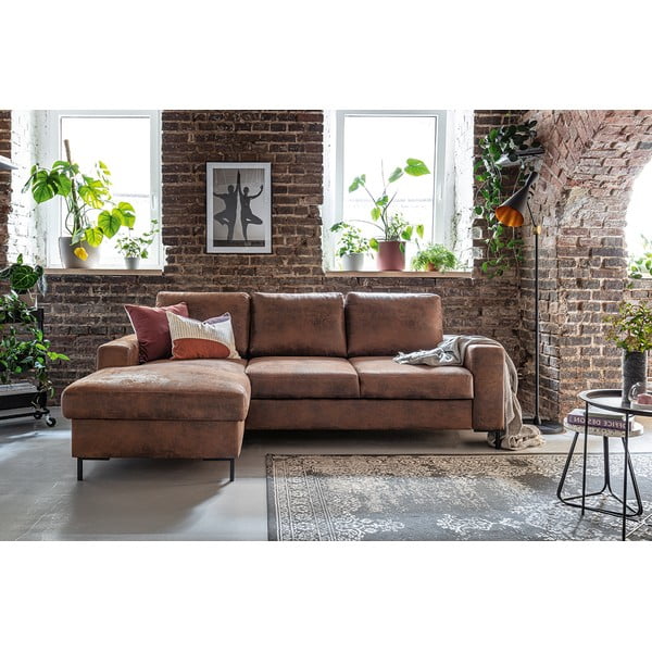 Colțar extensibil din imitație de piele cu șezlong pe partea stângă Miuform Lofty Lilly Vintage, maro-image-4