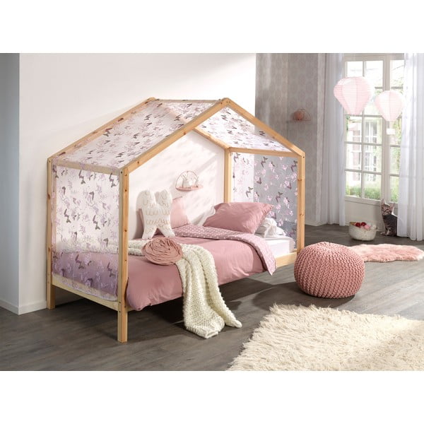 Pat pentru copii  în culoare naturală de tip casă/cu extensie suplimentară din lemn masiv de pin cu spațiu de depozitare 90x200 cm DALLAS – Vipack-image-3