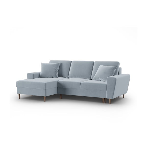 Colțar albastru deschis extensibil, cu spațiu de depozitare cu tapițerie din catifea (cu colț pe partea stângă, cu șezlong) Kyoto – Cosmopolitan Design-image-4