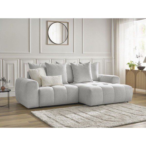 Colțar gri deschis extensibil/cu spațiu de depozitare cu tapițerie din chenille (cu colț pe partea dreaptă/cu șezlong) Roxelane – Bobochic Paris-image-4