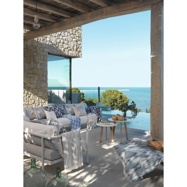 Pled din amestec de bumbac Euromant Mallorca, 140 x 180 cm, gri - albastru-image-2