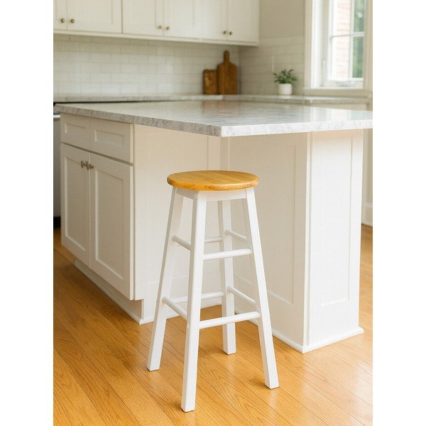 Scaun de bar alb/în culoare naturală din lemn de arbore de cauciuc (înălțime șezut 74 cm) Chester – Premier Housewares-image-1