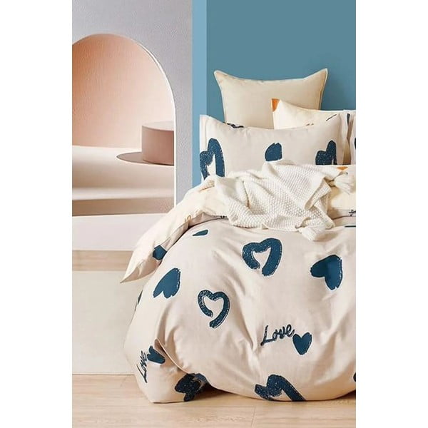 Lenjerie de pat bej din bumbac ranforcé pentru pat de o persoană/extinsă cu cearceaf inclus/cu 3 piese 160x220 cm Amore – Mila Home-image-1