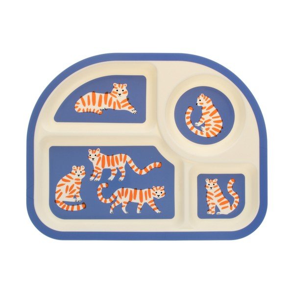 Farfurie pentru copii albastră/bej din plastic 21x27 cm Tiger – Rex London