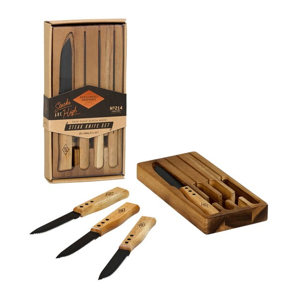 Set 4 cuțite pentru friptură în cutie de lemn Gentlemen's Hardware