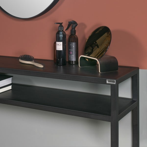 Masă consolă neagră cu blat din lemn de stejar 30x120 cm Daniël – Spinder Design-image-4