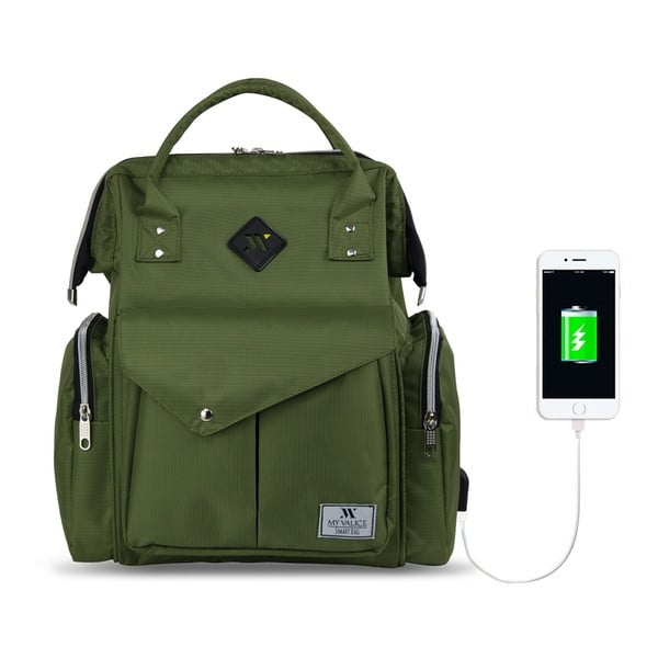 Rucsac maternitate cu port USB My Valice HAPPY MOM Baby Care, verde-image-1