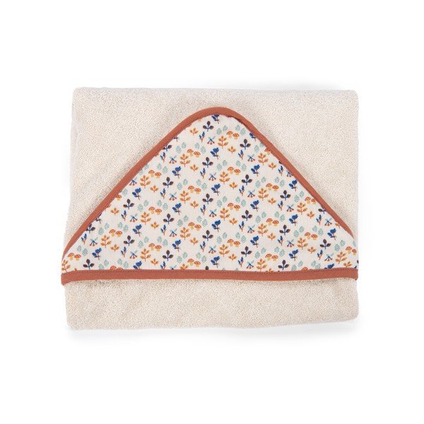 Prosop pentru copii din bumbac crem cu glugă 80x80 cm Pomme des Bois - Moulin Roty-image-2