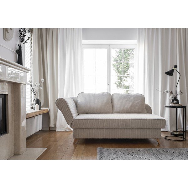 Șezlong bej cu tapițerie din catifea reiată  (cu colț pe partea stângă) Chic Charlotte – Miuform-image-1