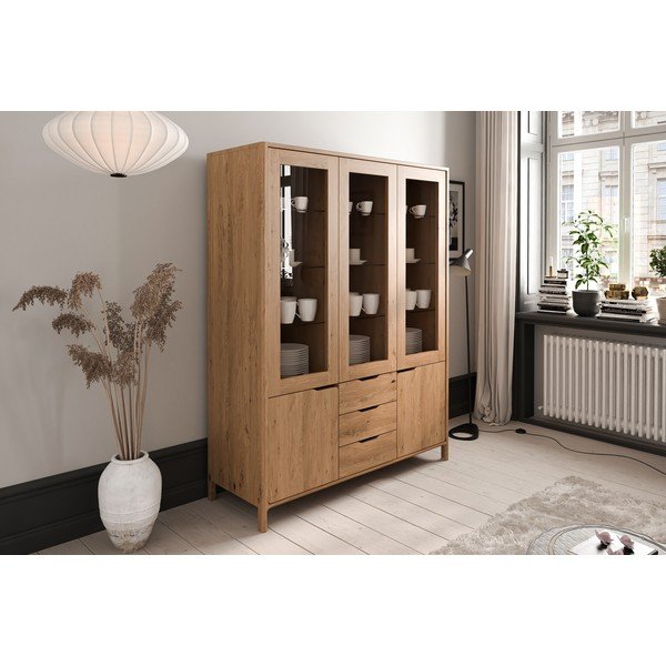 Vitrină în culoare naturală din lemn   de stejar 140x188 cm Twig – The Beds-image-3