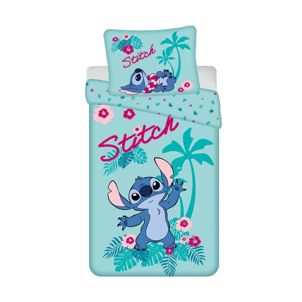 Lenjerie de pat pentru copii albastră din bumbac pentru pat de o persoană 140x200 cm Lilo a Stitch "Hawaii"  – Jerry Fabrics