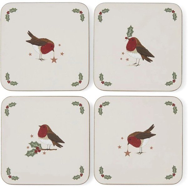 Coasters bej/verde salvie 4 buc.  cu model de Crăciun Robin's Retreat – Cooksmart ®