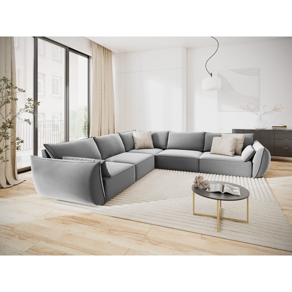 Colțar gri deschis cu tapițerie din catifea Vanda – Mazzini Sofas-image-1