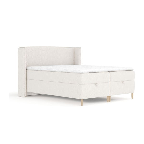 Pat boxspring crem cu spațiu de depozitare 180x200 cm Monpelli – Maison de Rêve