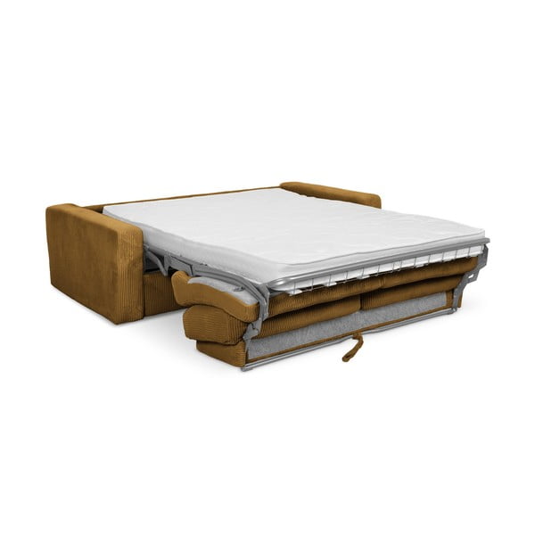 Canapea galben-muștar extensibilă cu tapițerie din catifea reiată  195 cm Nona – Makamii-image-3