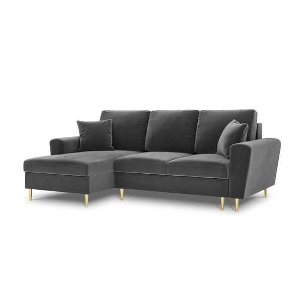 Colțar gri deschis extensibil, cu spațiu de depozitare cu tapițerie din catifea (cu colț pe partea stângă, cu șezlong) Kyoto – Cosmopolitan Design-image-4