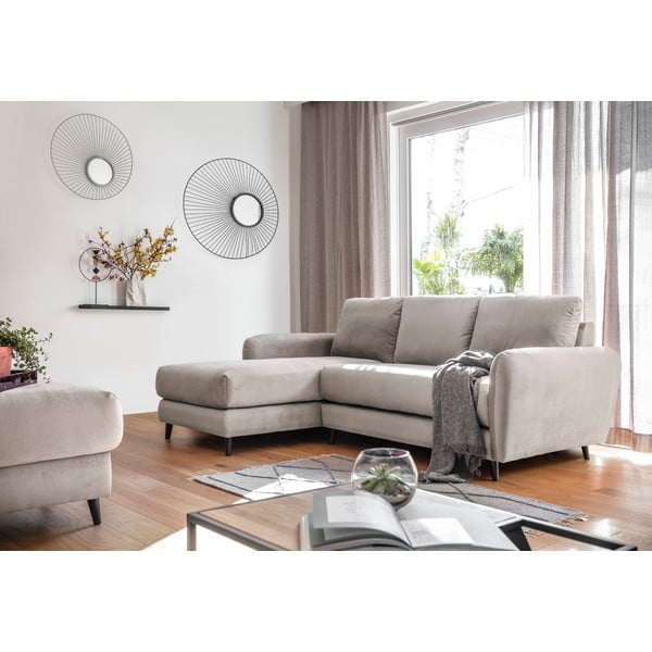 Colțar cu șezlong pe partea stângă și taburet din catifea Miuform Cosy Claire, bej-image-1