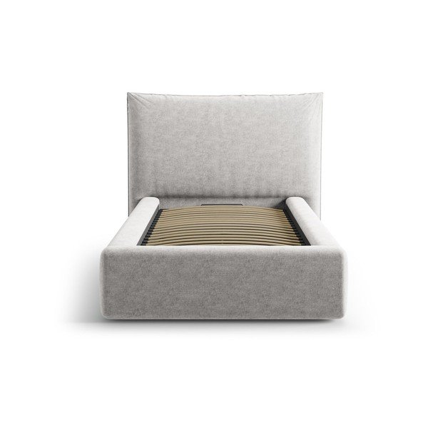 Pat gri deschis tapițat cu spațiu de depozitare cu somieră 90x200 cm Kaelle – Micadoni -image-3