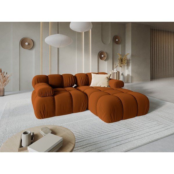 Colțar modular teracotă cu tapițerie din catifea (cu colț pe partea dreaptă/cu șezlong) – Micadoni -image-1