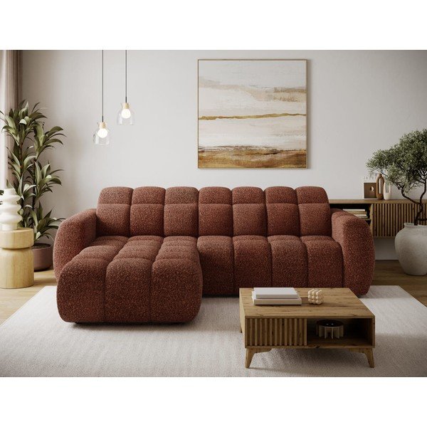 Colțar roșu cu tapițerie din țesătură bouclé (cu colț pe partea stângă/cu șezlong) Fanito – ELTAP-image-1