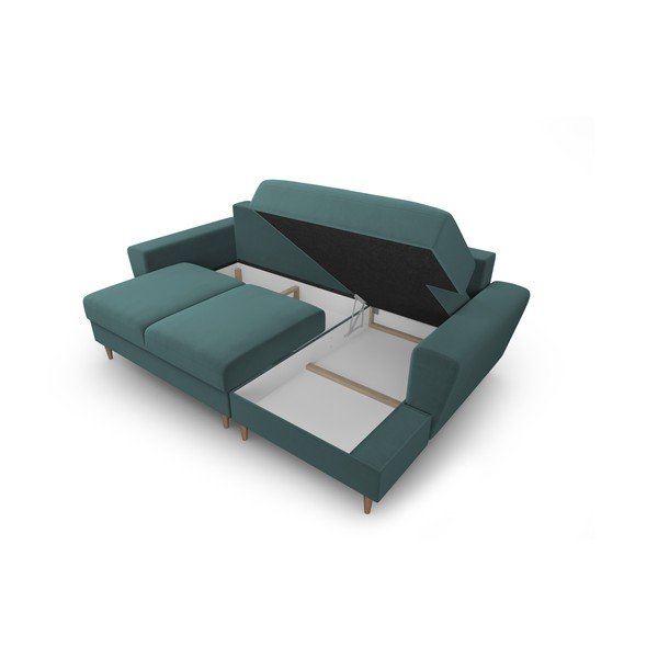 Colțar petrol extensibil, cu spațiu de depozitare cu tapițerie din catifea (cu colț pe partea dreaptă, cu șezlong) Kyoto – Cosmopolitan Design-image-3