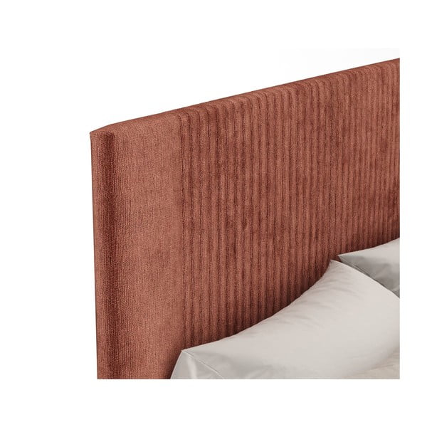 Pat matrimonial cărămiziu tapițat cu spațiu de depozitare cu somieră 180x200 cm Etero – Maison de Rêve-image-4