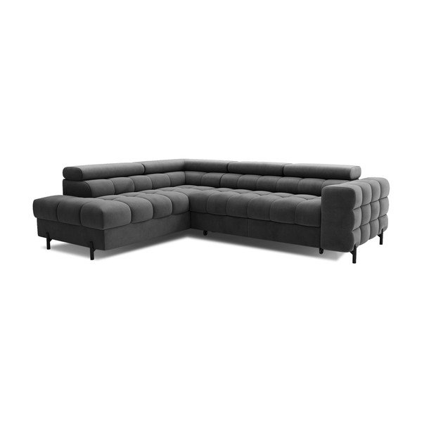 Colțar gri închis extensibil/cu spațiu de depozitare cu tapițerie din catifea (cu colț pe partea stângă/în formă de ”L”) Ferucce – ELTAP-image-3