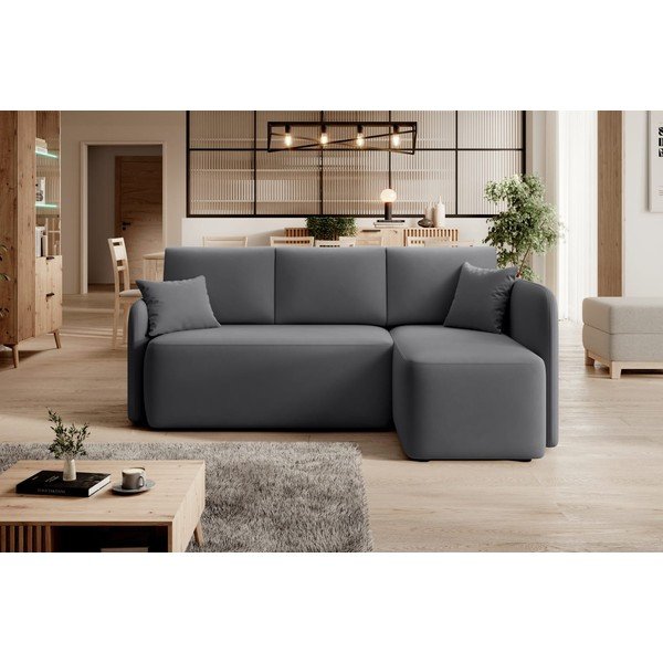 Colțar taupe extensibil/cu spațiu de depozitare cu tapițerie din catifea (cu colț pe partea dreaptă/cu șezlong) Hadson – ELTAP-image-1